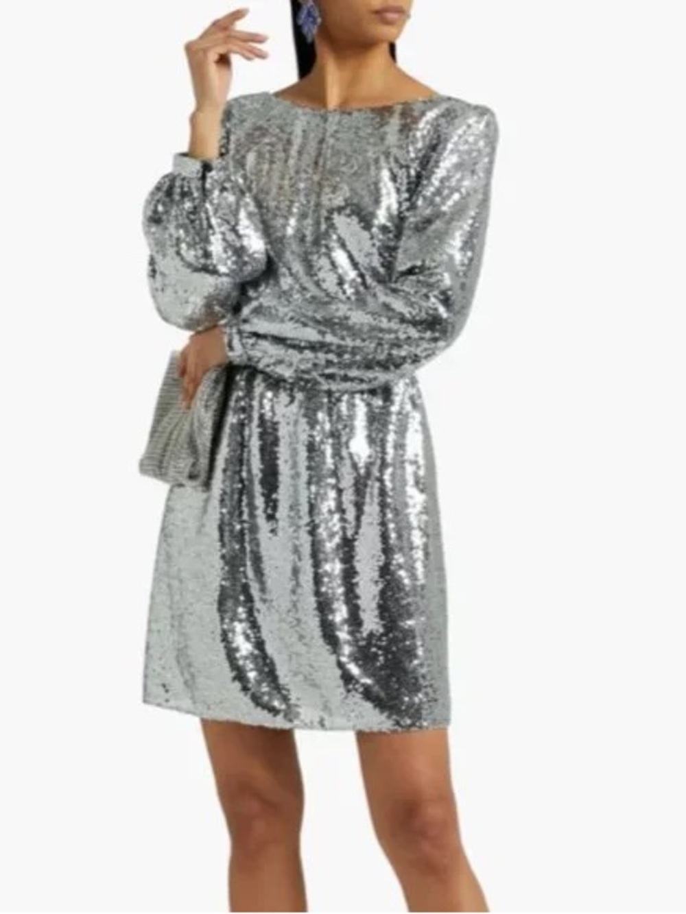 SALONI Silver Camille Sequin Long-Sleeve Mini Dress